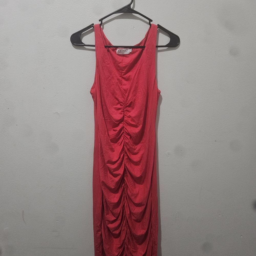 🌿Velvet by Graham & Spencer Ruched Red Midi Dress‎